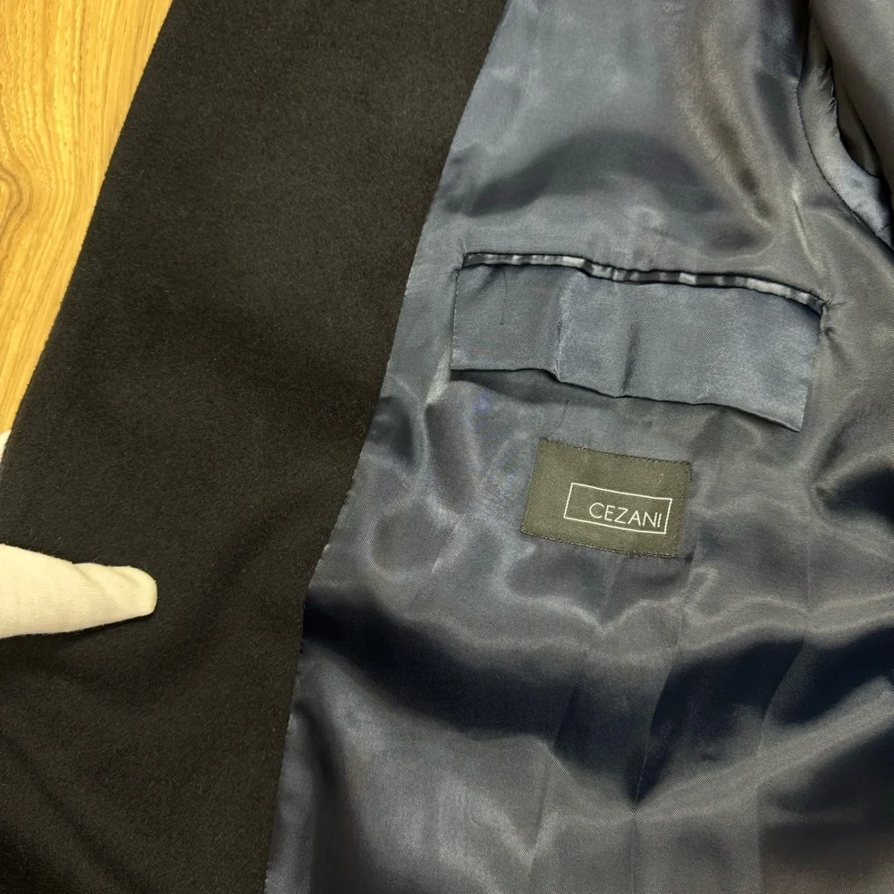 Cezani Black Wool Long Coat Peacoat 44L